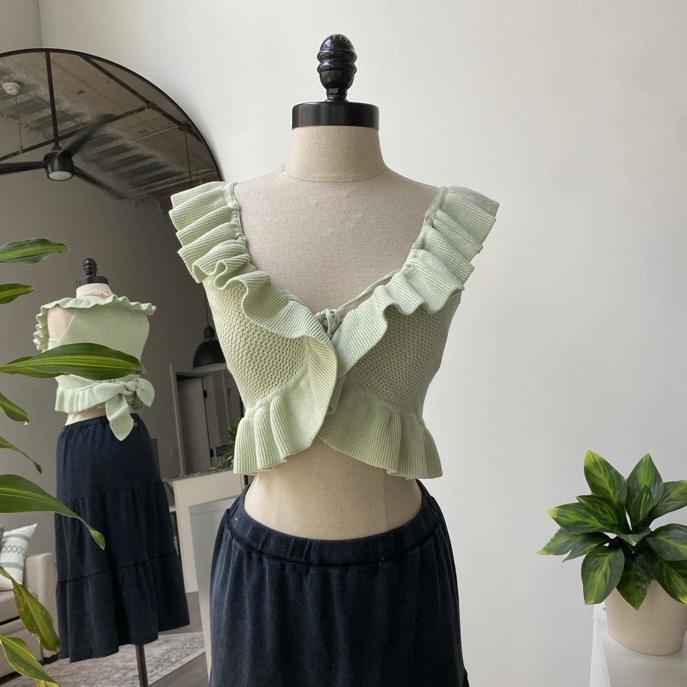 Peppermayo Bowen Off Shoulder Ruffled Knit Top Mint Women's XS/S Cottagecore